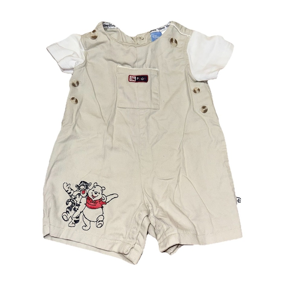 2010 Disney Baby Winnie The Pooh Tigger‎ Khaki One-Piece Bibs Shorts Baby 3-6mos